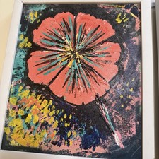 Set of 3 Abstract Floral Acrylic Paintings Framed 11x13 Canvas Modern Wall Art