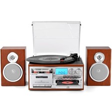Record Player with Two Full-Range External Speakers 10 in 1 Vintage Turntable...