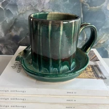 Brown's Pottery Handmade Arden NC  Bacon Cooker  Striped Glazed