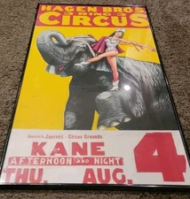 Vintage Hagen Bros. 3 Ring Circus Poster  Elephant And Woman