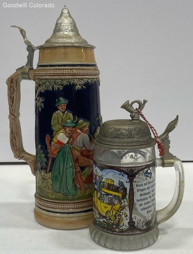 Bundle Of 2 Assorted Lidded Beer Steins