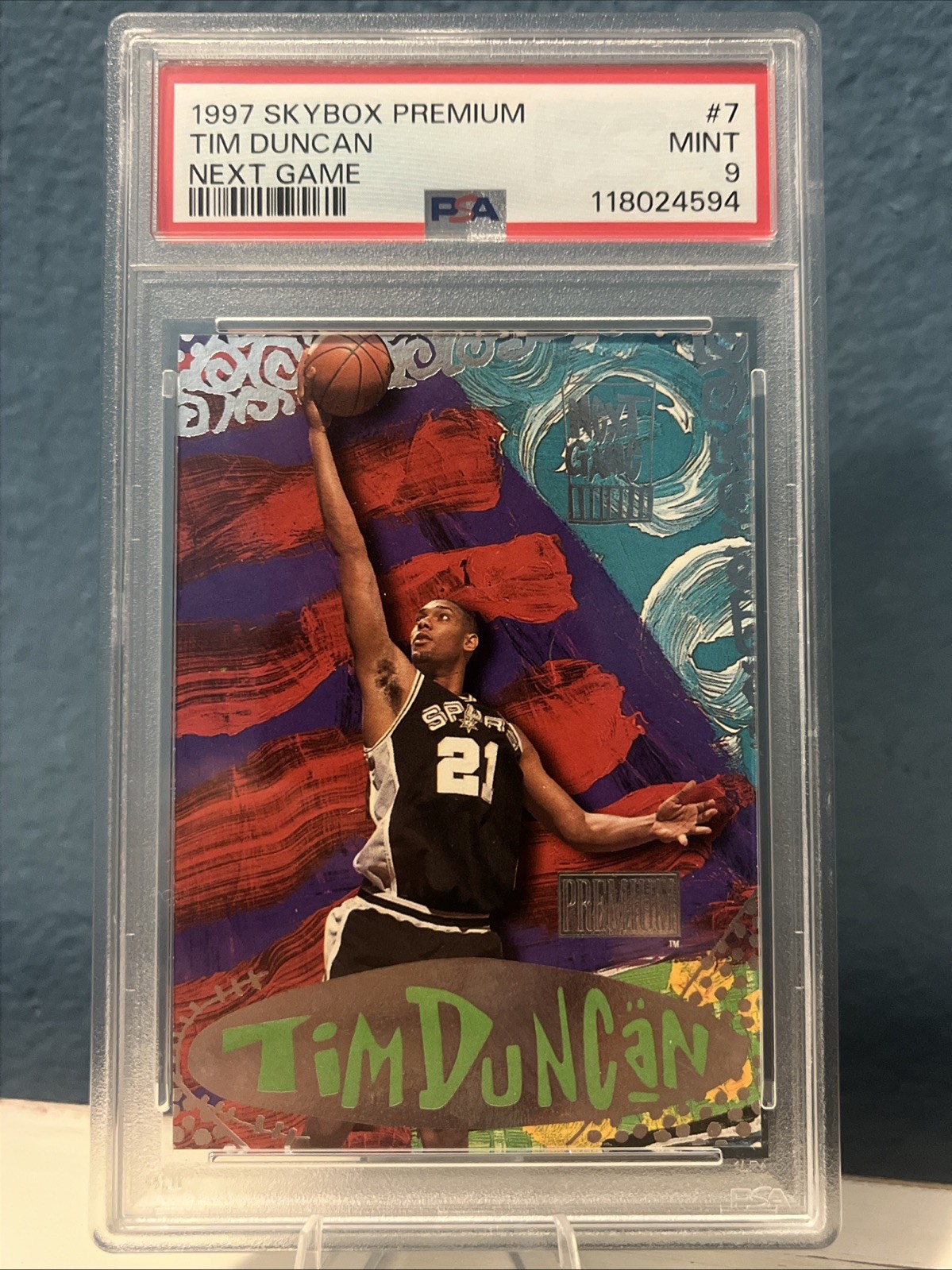 1997 Skybox Premium Next Game #7 Tim Duncan Spurs RC Rookie HOF PSA 9 MINT