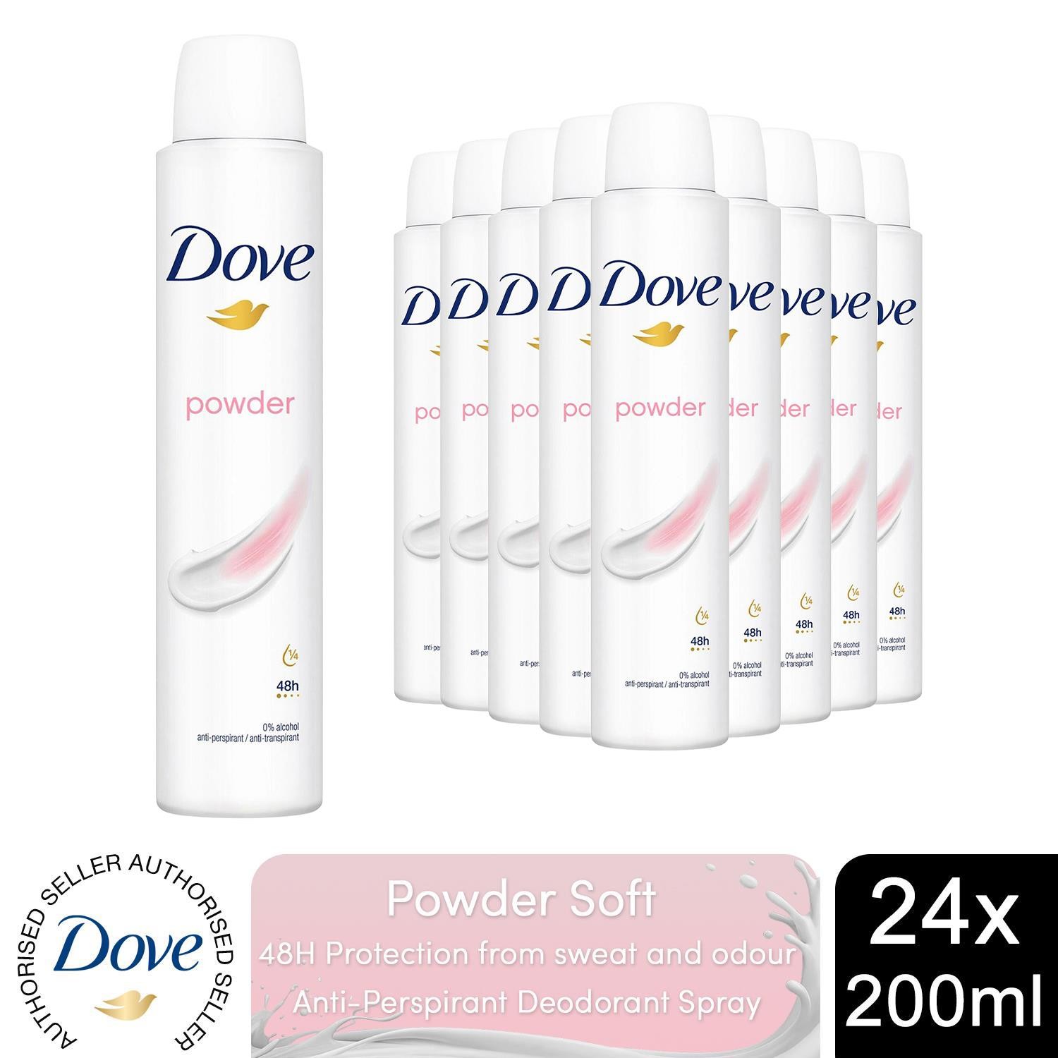 Dove Powder Anti-Perspirant with 48H Sweat Protection Deo for Women 200ml, 24pk