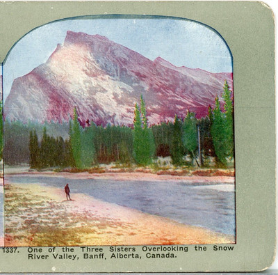CANADA, One of Three Sisters & Snow River Valley, Banff Alberta-Stereoview #LA12