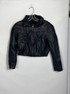 Vintage 90s Tannery West Cropped Leather Biker Jacket Western Yoke Sz S