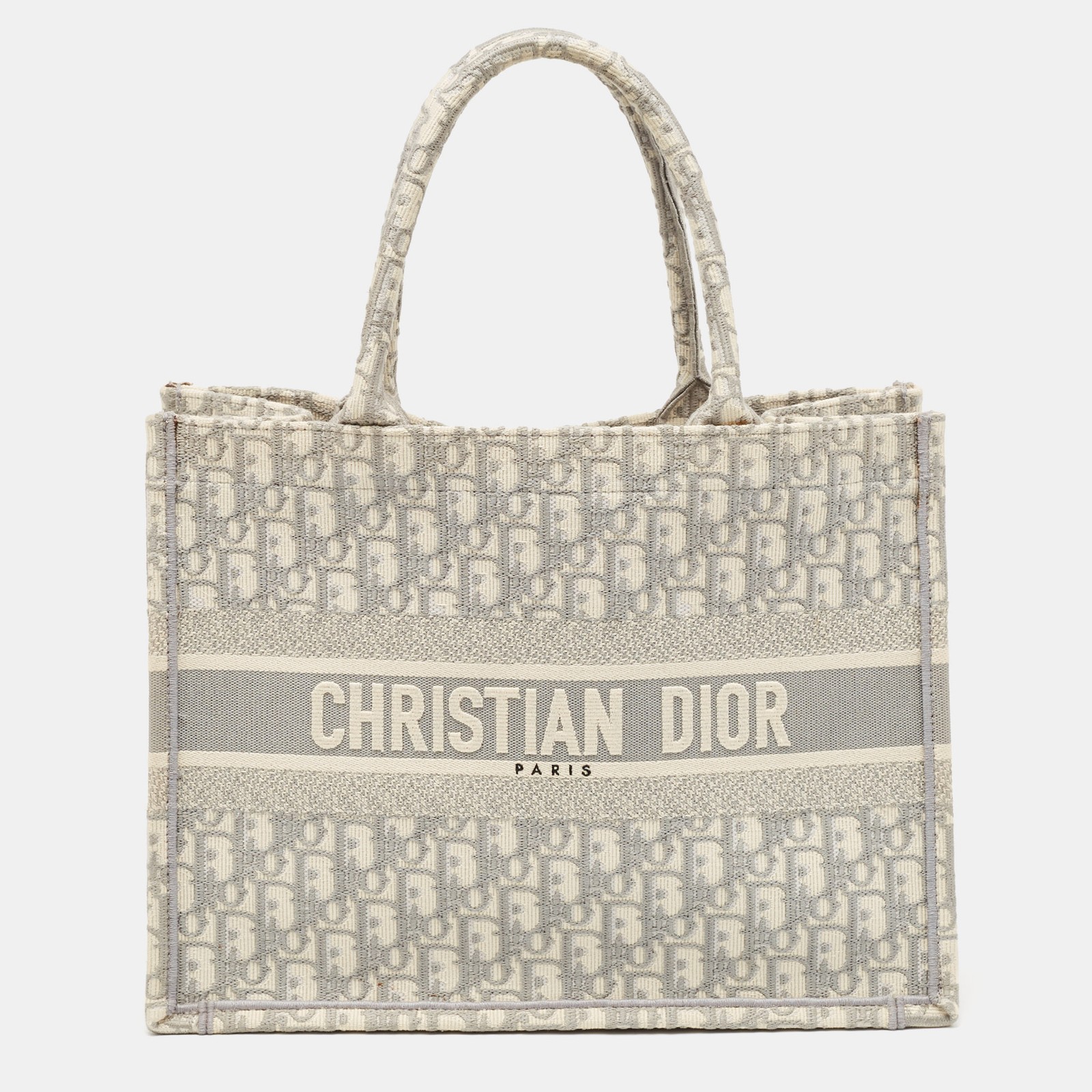 Dior Grey Oblique Embroidered Canvas Medium Book Tote Bag