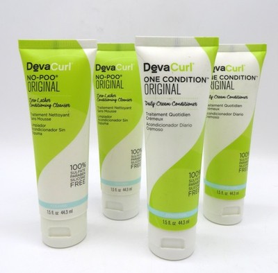 DEVA CURL NO POO CLEANSER & ONE CONDITION ORIGINAL  1.5 OZ 4 PCS TRAVEL SIZE!