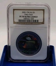 2001 Palau Marine Life Protection Two Fish $1 NGC PF70 Ultra Cameo