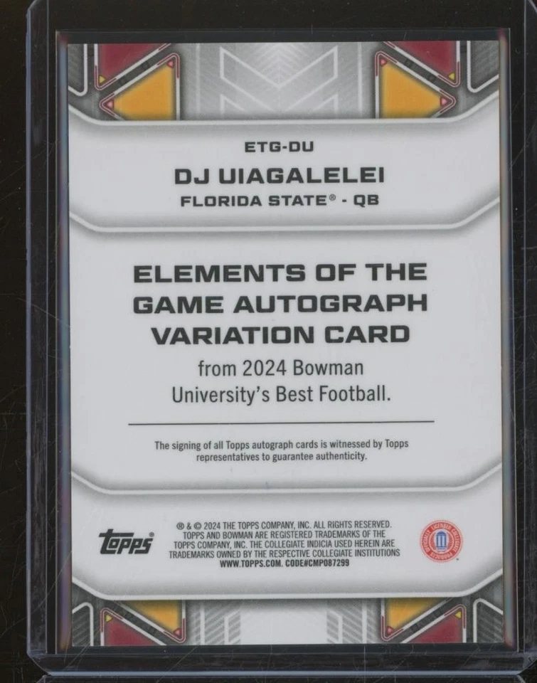 2024 Bowman University's Best DJ UIAGALELEI Auto Elements of the Game /100 JK303 - Image 2 of 2