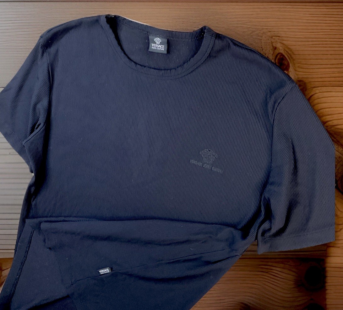 Vintage Versace Couture Shirt Ribbed 90s Embroidered Medusa Short