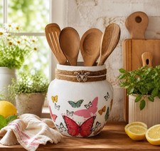 Butterfly Kitchen Utensil Jar Rustic Farmhouse Vase Wooden Tools Holder