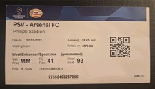 TICKET 23/4 CL PSV v Arsenal