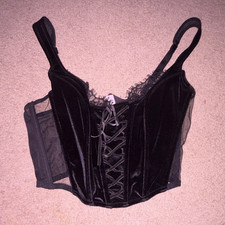 Victoria's Secret Black Mesh Lace-Up Bustier Corset Top Size M