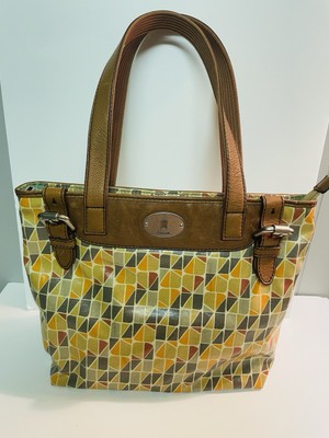 Fossil Key-Per Calypso Purse Grey Orange Leather Trim Shoulder Handbag Boho Y2K