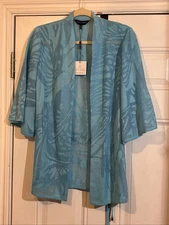 Ming Wang Jacquard Knit Sweater Heritage Fit Blue Size Medium NEW With Tags $325