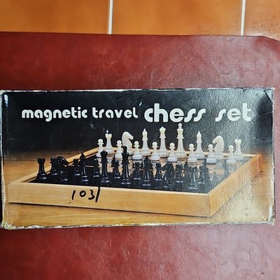 Magnetic Travel Chess Set Wood Folding Board w/ Black & White Pieces