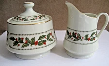 Macy's IVORY HOLLY Sugar & Creamer Set Christmas Holiday The Cellar Japan in Box