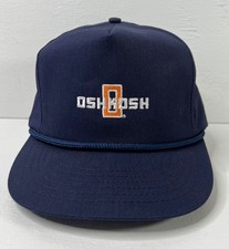 OshKosh Vintage Navy Blue Trucker Hat Leather Strap Adjustable Trucking Cap USA