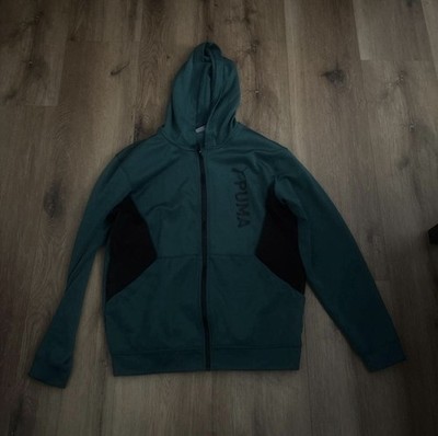 Green and Black PUMA Full-Zip Men s Hoodie with Hood and Pockets