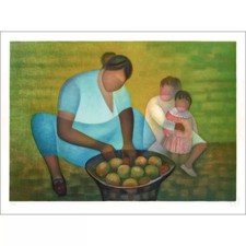 TOFFOLI Louis - Lithographie originale "La maman au marché" 56x76cm - 1990