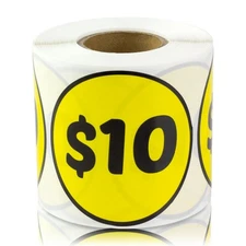 10 Dollar Price Stickers (2 inch, Green, Circle Dot - 300 Labels) 10 Dollar S...