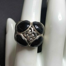 6937 Vintage Sterling Silver 925 Black enamel band ring Sz 7 7.2 grams