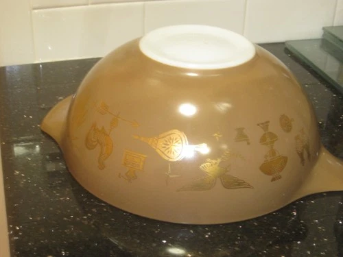 VINTAGE PYREX 444 Early American Cinderella Mixing Nesting Bowl 4 Qt Brown Gold