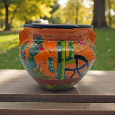 #ad Talavera Cactus Planter Hand Painted Desert Pot $112.99