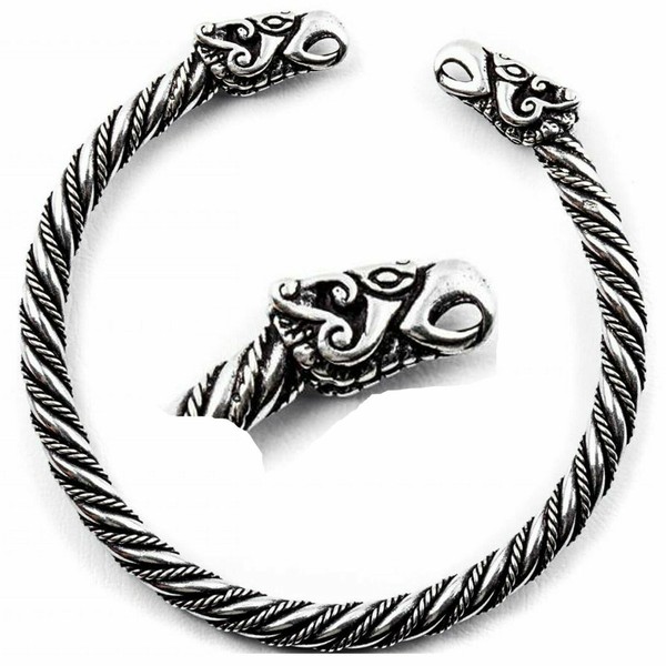 925 Silber Wikinger Armreif Odins Raben Gr.M Armspange Hugin Und Munin-image