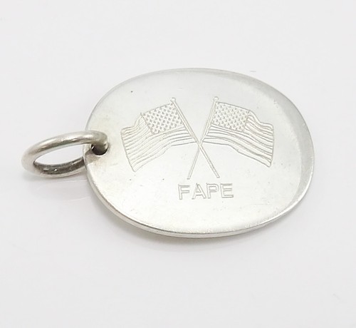 Tiffany & Co. Sterling Silver Engraved FAPE Flag Oval Disc Pendant Charm LNF2 - Picture 1 of 2