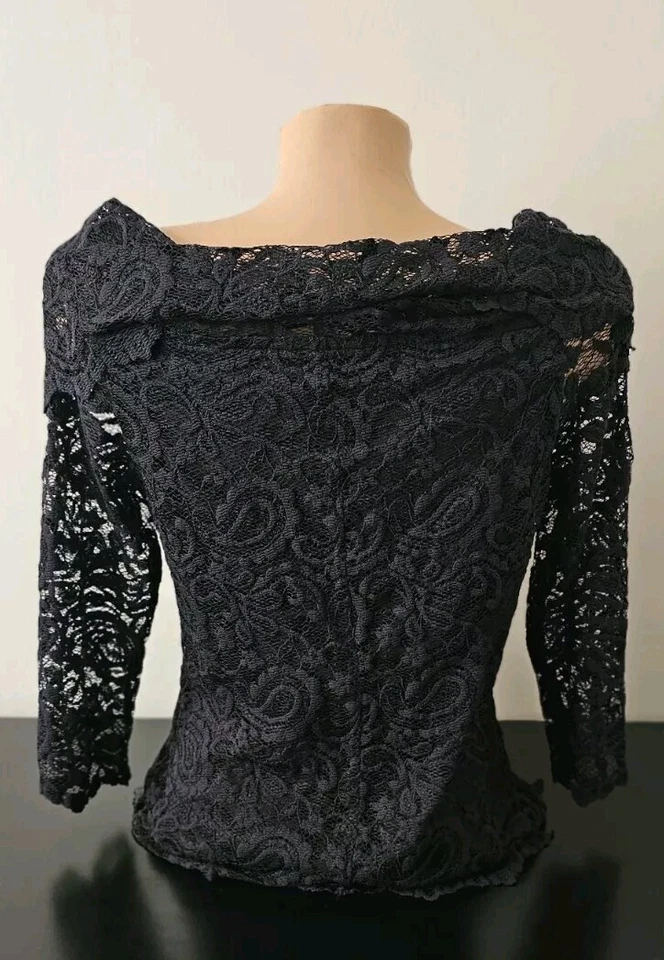 Blusa top de encaje negra Ribkoff talla 12 Foto 3 de 4