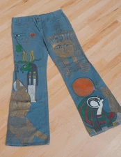 Vintage FOLK / OUTSIDER ART 60s 70s Hillbilly Denim bell bottom Psychedelic
