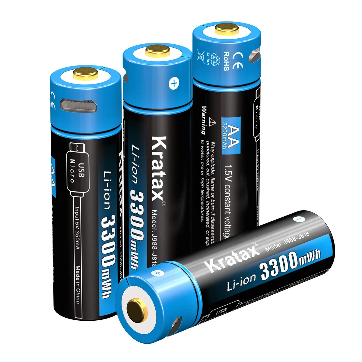 Kratax 3300mWh Lithium Double A Batteries 1.5V USB Rechargeable AA Batteries