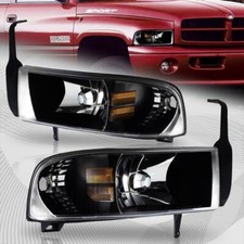 For 94-01 Dodge Ram 1500 2500 3500 1-piece Black Headlights Wamber Corner Lamps