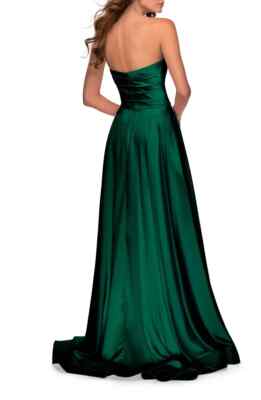 La Femme Emerald Green Strapless Slit Satin Ballgown Size 10 $368