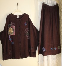 Lucy Izzy Handpainted Linen Purple Jacket Lagenlook Skirt Wearable Art M L Xl 1x