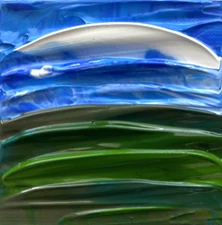 GREEN HILLS BLUE SKY Acrylic Miniature Landscape Painting 2"x2" Julia Garcia NEW