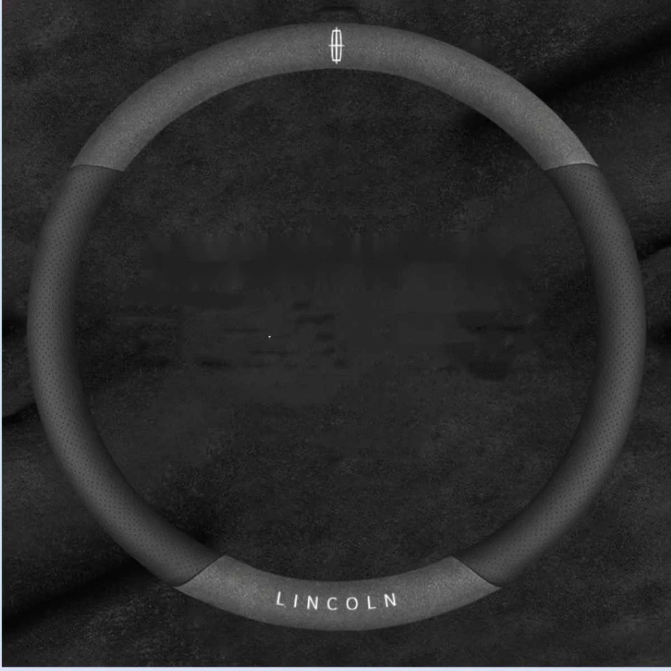 15" Fit For Lincoln Car Steering Wheel Cover Black & Gray suede Universal new Foto 2 de 4