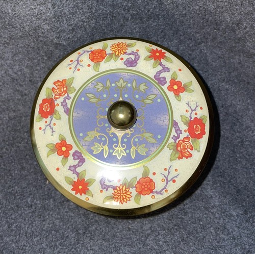 Vintage English Biscuit Tin with Knob w/Asian Floral Motiff Canister - Picture 4 of 7
