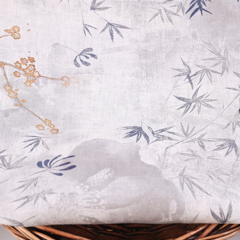 Tecido de linho de bambu floral étnico faça você mesmo artesanato para tecido material de costura de vestido - Imagem 2 de 4