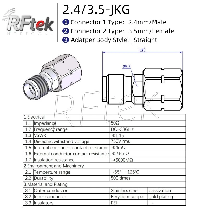 2.4mm Male To 3.5mm Female DC-33GHz RF Adapter High Frequency MMwave Connector - Image 2 of 2