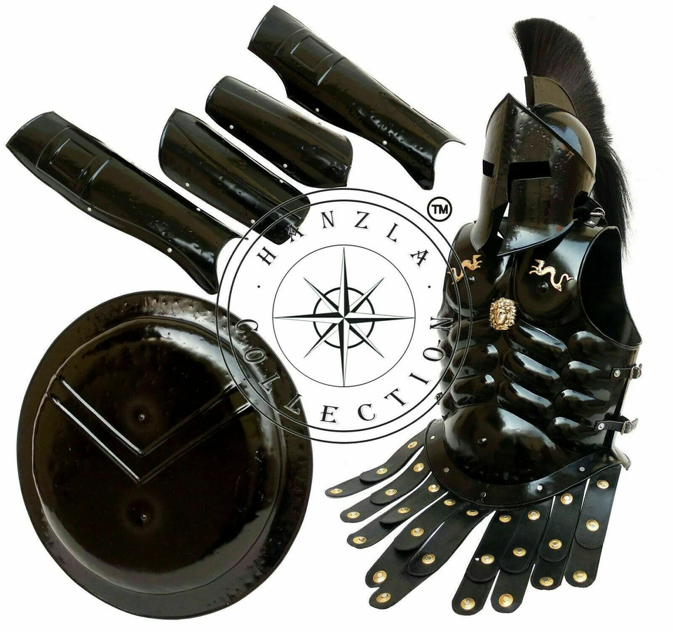 300 King Spartan Casco Conjunto de Armadura Muscular Escudo Brazo y Pierna Protector Halloween Foto 3 de 3