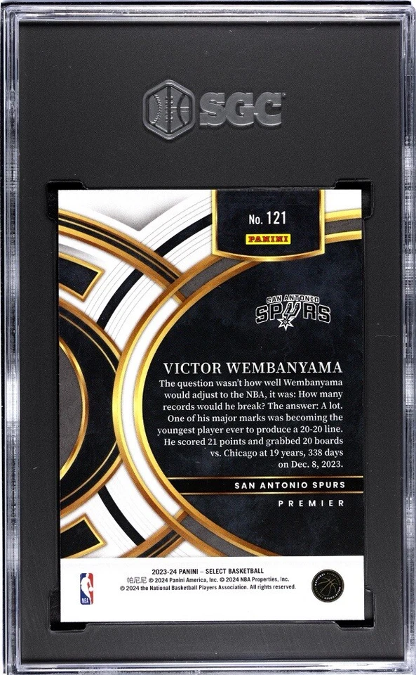 💰⬆️ Victor WEMBANYAMA RC 2023-24 Panini Select #121 Premier Blue Rookie SGC 10 - Image 2 of 2