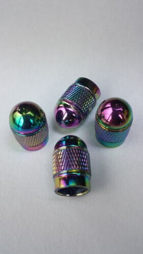 Neo Chrome Rainbow Tyre Valve Bullet Style Dust Caps Car Bike Motorcycle BMX x 4 - Picture 1 of 3