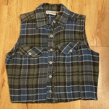 Vintage Tangibles 90s Plaid Vest Medium Skater Grunge Pockets Blue Green