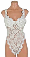Vintage 90s White Lace Teddy Babydoll One Piece Underwire Thong USA MADE Bridal