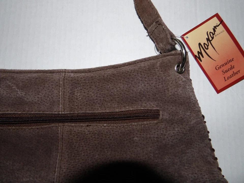 Cartera marca Maxam gamuza genuina cuero marrón con 3 bolsillos 3 cremalleras NUEVO CON ETIQUETAS Foto 2 de 4