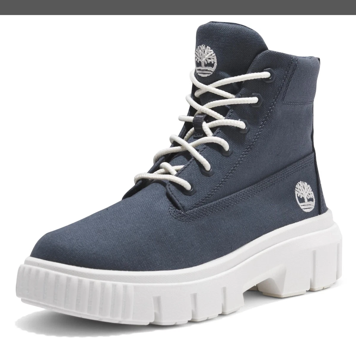 Timberland Blue Denim Canvas Boots Boys 5 Women 6.5 Rugged Workwear A1VHV Timberland Workwear Blue Boots for Men for sale | eBay main image 3
