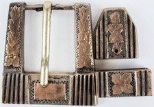 Belt Buckle Set  Sterling Silver .925  Buckle, Belt Keeper  Belt Tip  Mexico