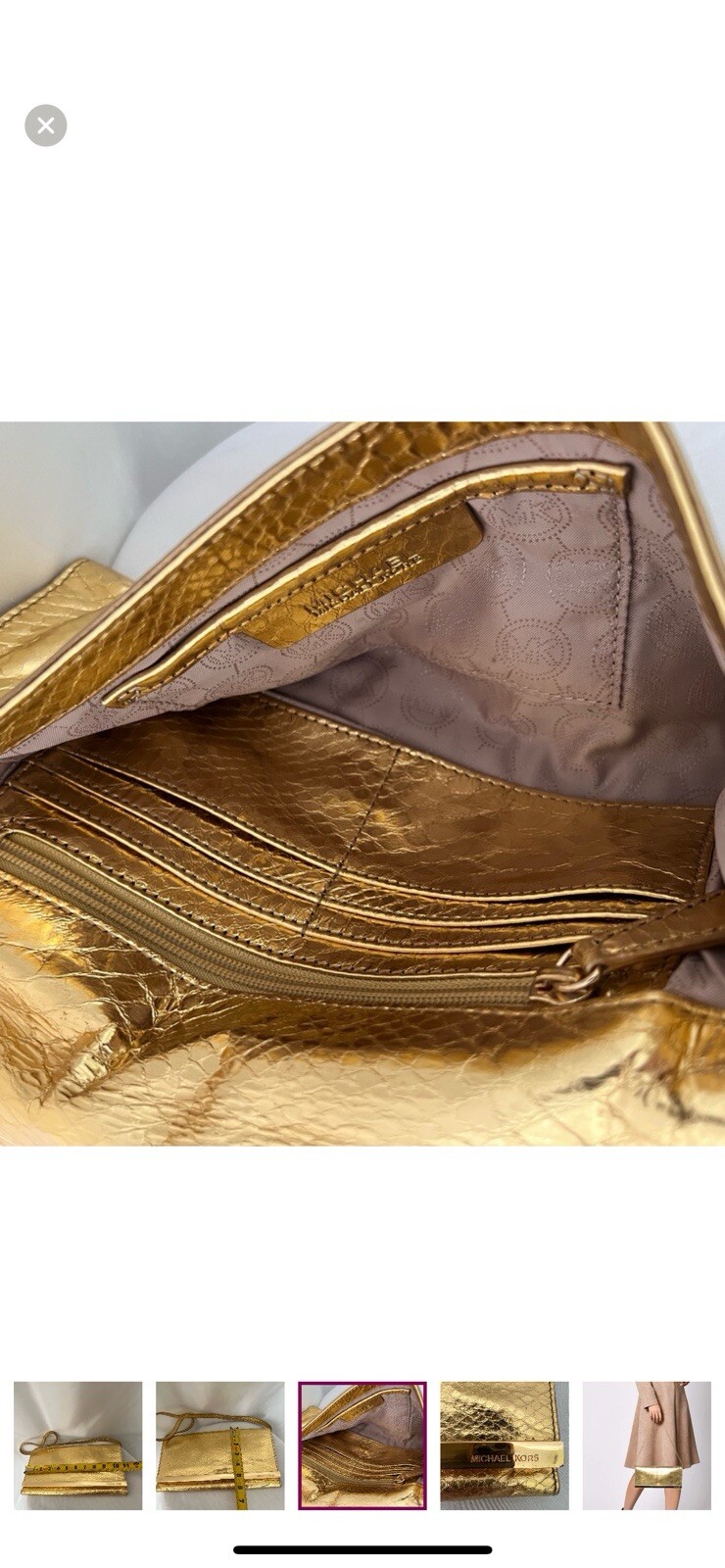 Michael Kors Metallic Gold Python Effect LeatherL… - image 8